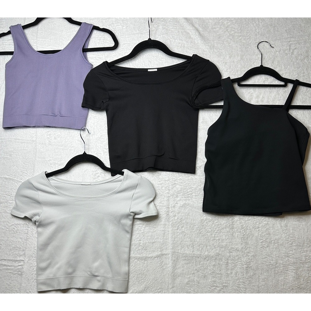 Athleta Activewear Tops Lot 4 Women XS/S Mixed Purple Black Gray Ribbed Seamless